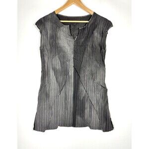 Babette Pleated Crinkle Tunic Blouse Small‎ Gray Sleeveless Architectural Artsy